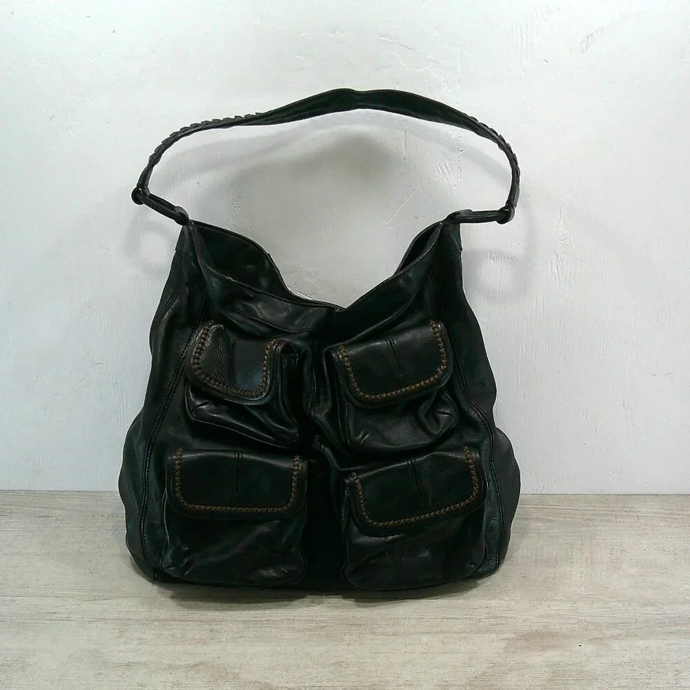 Banana Republic Vintage Y2K Ashbury Black Leather Hobo Handbag Purse Pocketbook